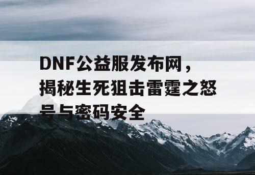 DNF公益服发布网，揭秘生死狙击雷霆之怒号与密码安全